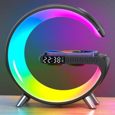 China 5 in 1 2023 Smart Alarm Clock Wireless Charger Wireless Charging App Controlled LED Lamp 5 in 1 Mobile Phone Wireless Charger for sale