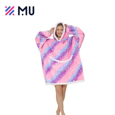 China Economical And Practical Reversible Soft Hoodie Sherpa Blanket Anti-Static Wearable Blankets for sale