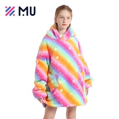 China Winter Anti-static Soft Wearable Blankets Baby Sweatshirt Blanket Hoodie Kids Sherpa Blanket for sale