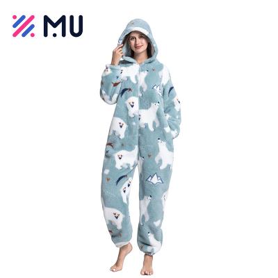 China Custom Made Soft Touch Winter Women Sleepwear Cartoon Flannel Ladies Long Sleeve Pajamas for sale