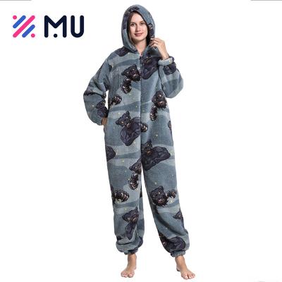 China Soft Touch Hoodies Long Sleeve Women Sleepwear Ladies Winter Cartoon Flannel Pajamas for sale