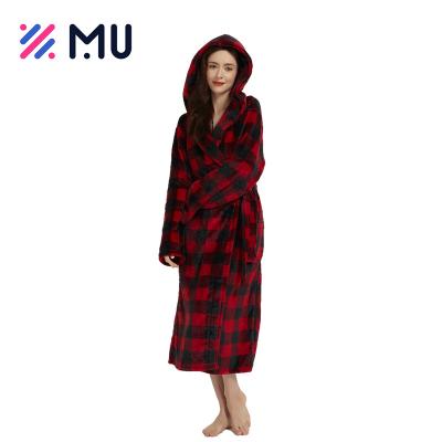 China Wholesale Custom Women Print Skin-friendly Plaid Ladies Hoodies Soft Flannel Bathrobes for sale