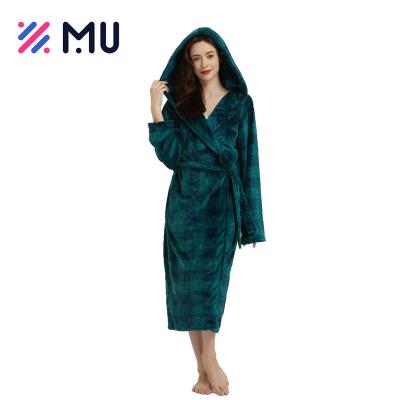 China Wholesale Soft Skin-friendly Flannel Ladies Hoodies Plaid Printing Custom Women Bathrobes for sale