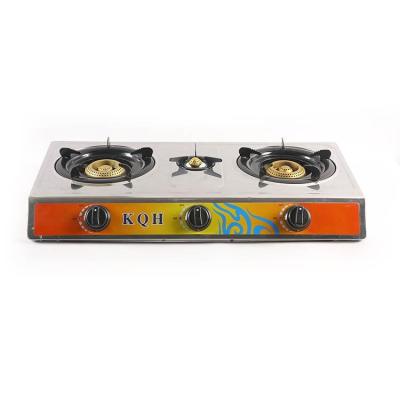 China Hotel Low Consumption Three Burner Gas Cooker Blue Flame Portable Gas Cooktop Stainless Steel Gas Cooker For Sale for sale