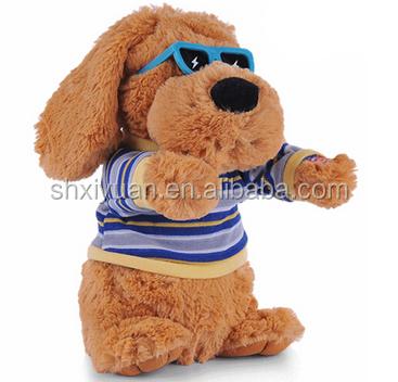 China Plush Toy Dog With Glass Funny Toys Soft Stuffed Dog for sale