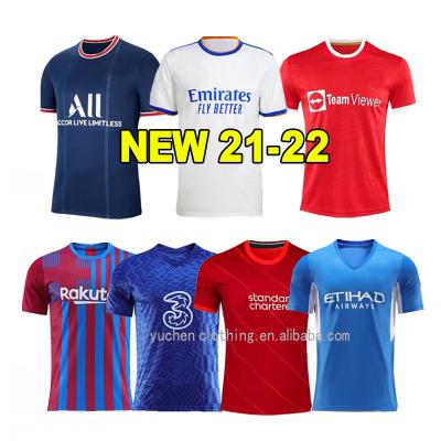 China 2021 2022 Top Quality Grade Jersey Quick Dry Football Camiseta Top Thai Cheap Football Shirt Men + Kids Uniforms Kit for sale