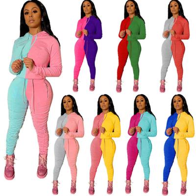 China 2021 QUICK DRY new patchwork hoodie with stacked pants 2 piece set fitness drop clothing for women fashion for sale