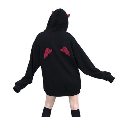 China hot unisex little devil wings hoodie streetwear Anti-wrinkle fashion velvet loose hoodies letter embroidery for sale