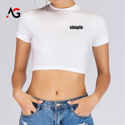 China Wholesale Anti-Wrinkle 2022 Women Fashion Custom Logo Printing Shirt Summer Plain Plain Sexy Ladies Tight Crop Top T-shirt for sale