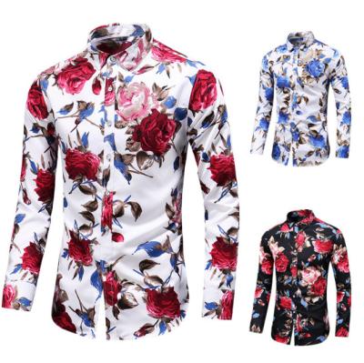 China Men's Breathable Shirt Mercerized Cotton 3D Printing Sublimation Print Shirts Slim Fit Long Sleeve Flora Print Breathable Shirts for sale