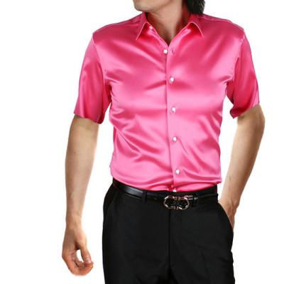 China OEM Men Fashion Shirt Breathable Silk Satin Short Sleeve Summer Lapel Shirt for sale