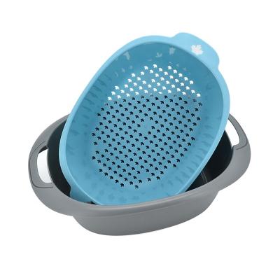 China Sustainable Plastic Household Fruit Vegetable Double Layer Food Storage Drain Basket Strainer Set for sale