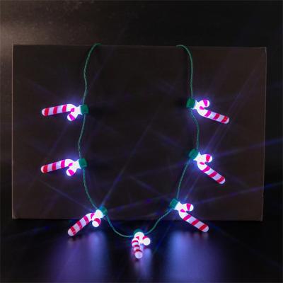 China Christmast Ornament Fashion Christmas Decoration LED Light Crutch Candy Shape Bulbs Necklace for sale