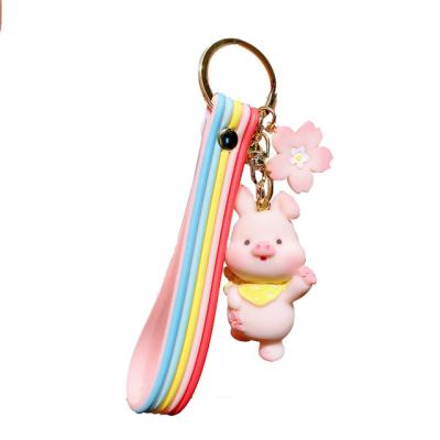 China Cheap Wholesale Fashion Cartoon Sakura 3D Pig Small PVC Pendant Key Chain for sale