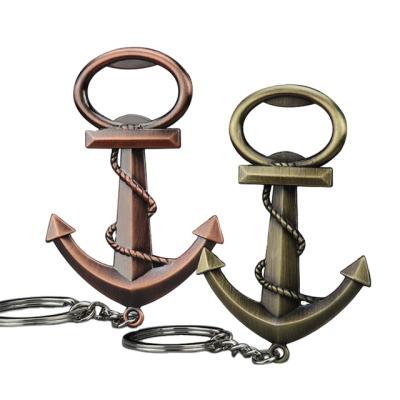 China Creative Dual Use Vintage Hooks Form Ring Boat Anchor Shape Bottle Key Opener Key Chain for sale