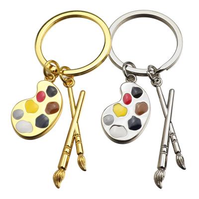 China Painter Palette Painting Pen Key Chain Custom Logo Art School Promotional Gift Fashion Artist Keychain for sale