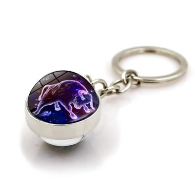 China Fashion 12 Key Chain Of Luminous Ball Pendant Zodiac Glass Constellation 3D Key Chain for sale