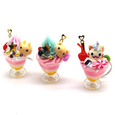 China Fashion Colorful Car Cat Cartoon Cream Student Couple Key Chain Simulation Ice Cream Cup Pendant Key Chain for sale