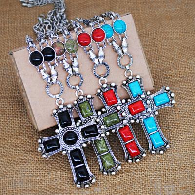 China High Quality Alloy Turquoise Religious Religious Christ Cross Catholic Necklace for sale