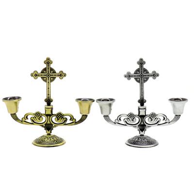 China Europe Catholic Bracket Christian Religion Retro Alloy Cross Angel Shape Metal Religious Candle for sale