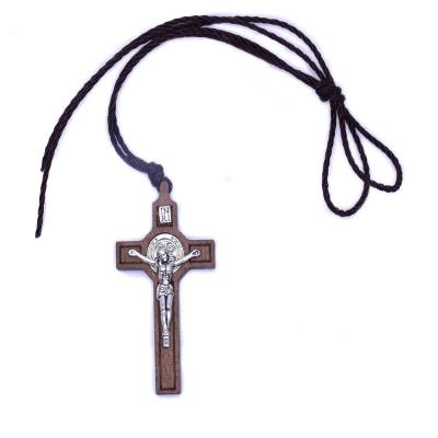 China Cheap Wholesale Fashion Africa Religious Crucifix Cross Necklace Jesus Wood Pendant Promotional Gift With Rope for sale