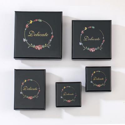 China 2021 Newest Recyclable Luxury Custom Logo Printed Double Ring Velvet Paper Packaging Pendant Gift Packaging Jewelry Box For Wedding for sale