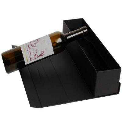 China Recycled Materials Wholesale Custom Luxury Cardboard Paper Red Wine Bottle Magnetic Foldable Single Gift Packaging Box for sale