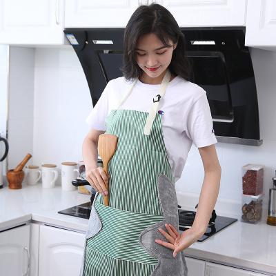 China Kitchen Stripe Design Oxford Brief Women's Chef Kitchen Restaurant BBQ Apron Cooking Dress With Phone Pocket Kitchen Cook Apron for sale