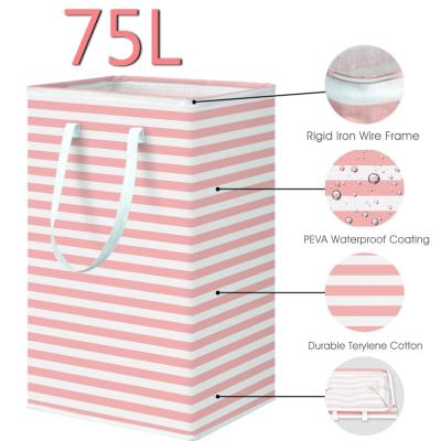 China Eco-Friendly Foldable Hamper 75L Large Laundry Hamper Clothes Storage Basket With Extended Handle For Storage Hamper Toys In Bedroom for sale