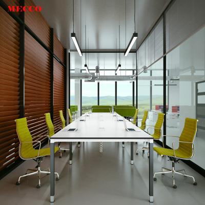 China New Design Regular Modern Luxury Glass Top Conference Desk Aluminum Wire Box Meeting Room Table for sale