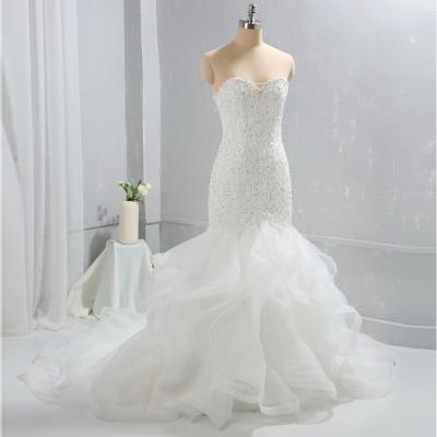 China Ivory mermaid luxury heavy beadings elegant wedding dresses wholesaler m of the bride clothing for sale