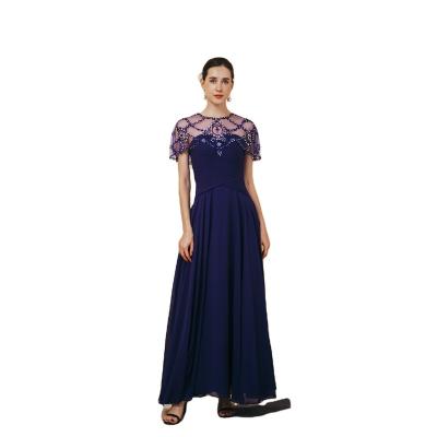 Cina New Design Yoyal Blue Bling Long Bridesmaid Dresses Chiffon Wrap Bead Formal Wedding Guest Dress in vendita