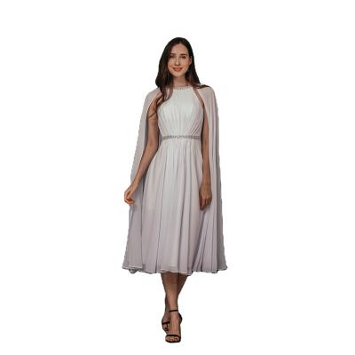 Cina Wholesale custom Made White Tea Length Wrap Mother of Bride Party Dresses Evening Reception for Wedding in vendita