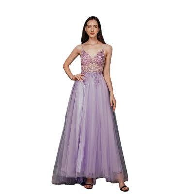 China Purple Women/Lady V Neck Colorful Diamond A Line Sexy Party Skirts Wholesaler Bridesmaid Dresses With Slit for sale