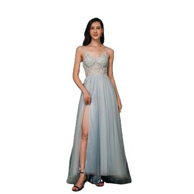 China Light Green Slit Tulle A line Sexy Bridesmaid Dresses Prom Dresses for Wedding Custom Made High End Quality for sale