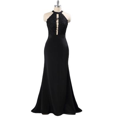 China Black crepe sheath bridesmaid dress halter evening dress sexy party dresses for sale