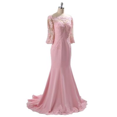 Cina Pink crepe fit and flare bridesmaid dress crepe evening dress m of the bride clothing in vendita