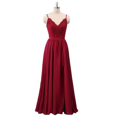 Cina 2021 red V neck A line chiffon floor length bridesmaid dresses in vendita