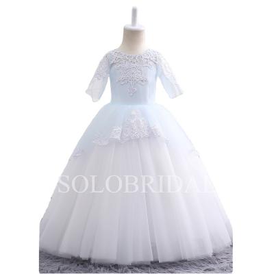 China Hot sale popular lace ball gown 3/4 sleeves wedding flower baby custom made girls dress 2-12 for sale