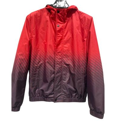 China Customized Cheap Price Sports Waterproof Red Color Gradient Printing Mens Waterproof Hoodie Anorak Jackets for sale