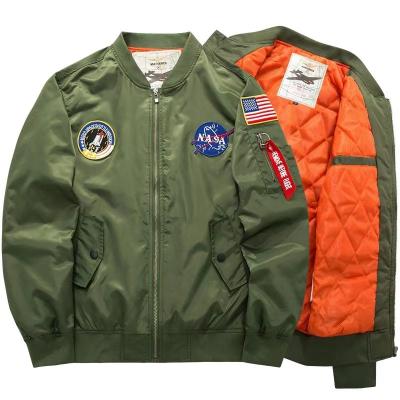 China 2022 Custom Size Autumn Warm Embroidery Logo Retro Men's Big Flight Bomber Jacket NASA Winter Coat Windproof Army C for sale