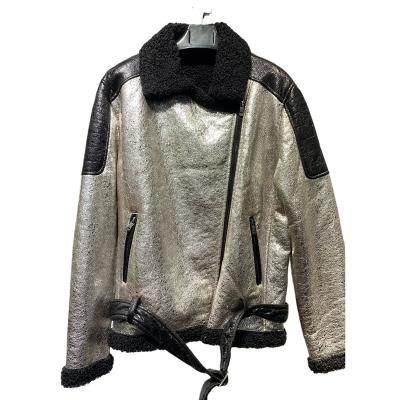 China Linyang Bib Gold Color Two Layer Waterproof High Quality Fleece Waist Used Lining Lining Fits Sleeve Winter PU Leather Jacket for sale