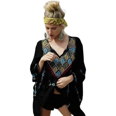 China 2022 Women's Vacation Bohemian Dress Wholesale Breathable V-Neck Sleeveless Backless Embroidery Fabric for sale