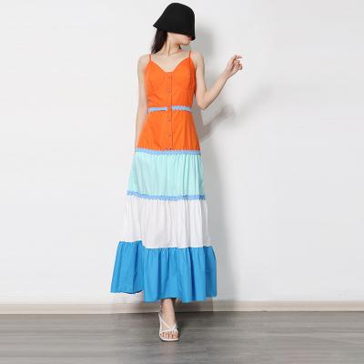 China Anti-wrinkle 2022 New Design Summer Sleeveless Casual Dress Women Contrast Color Sexy Dress Women Long for sale