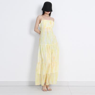 China Anti-wrinkle 2022 New Design Summer Chiffon Sleeveless Casual Dress Women Sexy Yellow Dress Women Long for sale