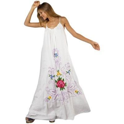 China 2022 Breathable Ready To Ship Women Summer Half Sleeve Flare Sleeve Embroidery Maxi Long Dress Vacation Beach Bohemian Oversized Sundress for sale