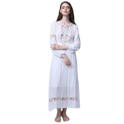 China 2022 Wholesale Breathable Backless Embroidery Holiday Bohemian Dress Women Cloth O-Neck Long Sleeves for sale