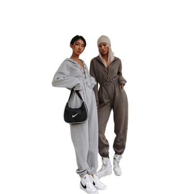 China Custume 2021 High Quality Viable Long Sleeve Hoodie Jogger Set Womens One Piece Jumpsuit for sale