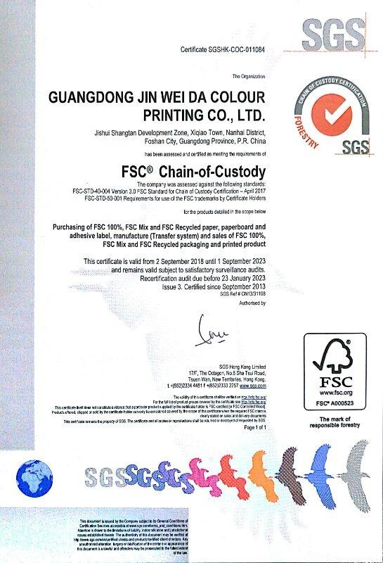 FSC - Guangdong Jin Wei Da Colour Printing Co., Ltd.