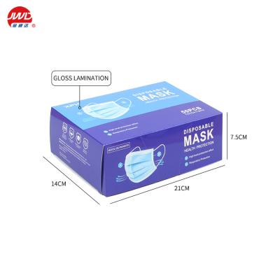 China Recycled Materials Custom Design Disposable Die Cut Blue White Paper Card Face Mask 3ply Box for sale